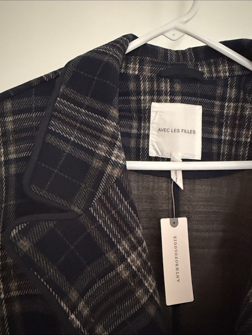 Avec Les Filles Navy and Gray Plaid Double-Breasted Blazer - Picture 2 of 7